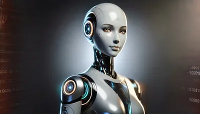 Futuristic Android Robot With Glowing Digital Interface