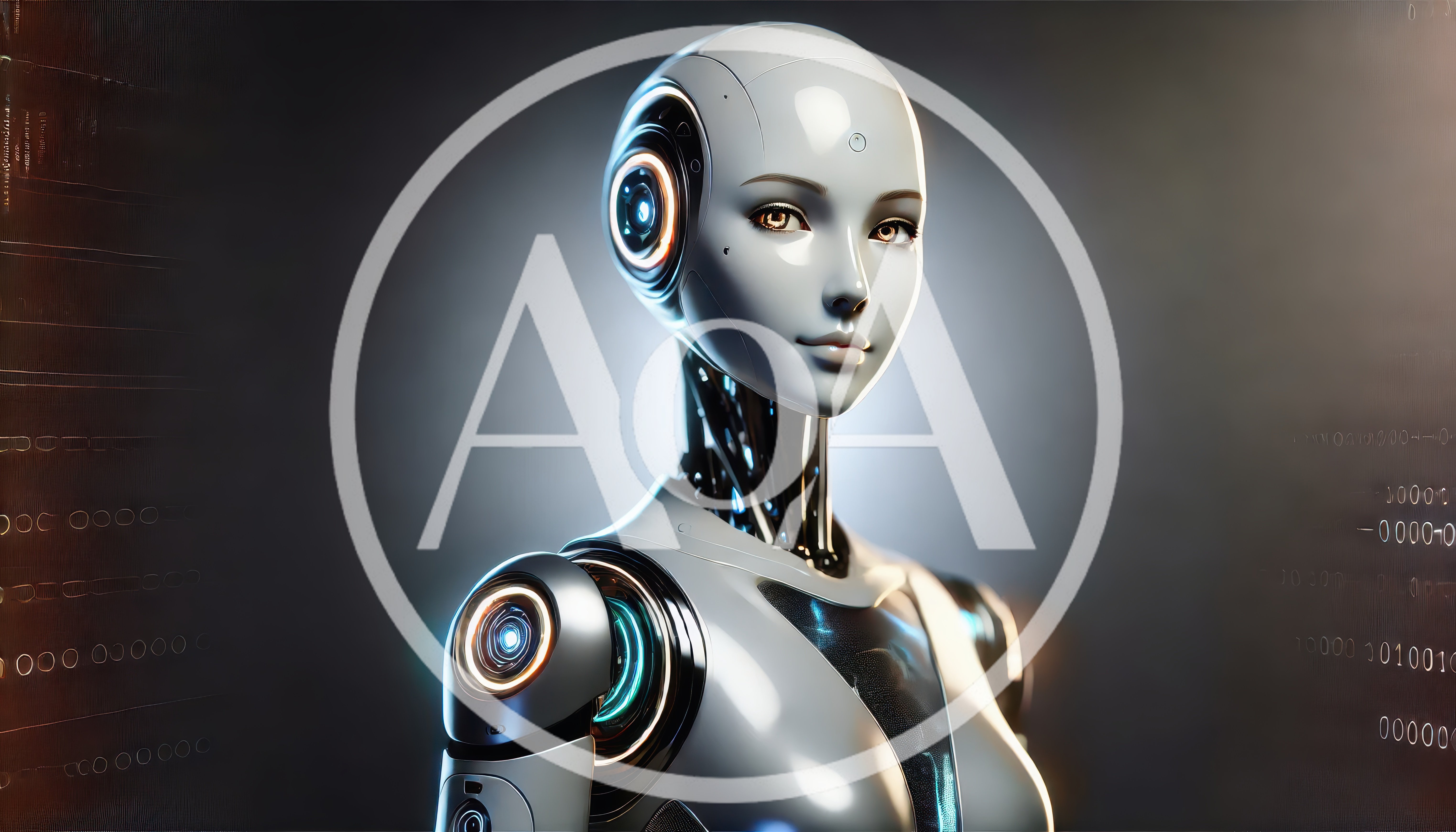 Futuristic Android Robot With Glowing Digital Interface