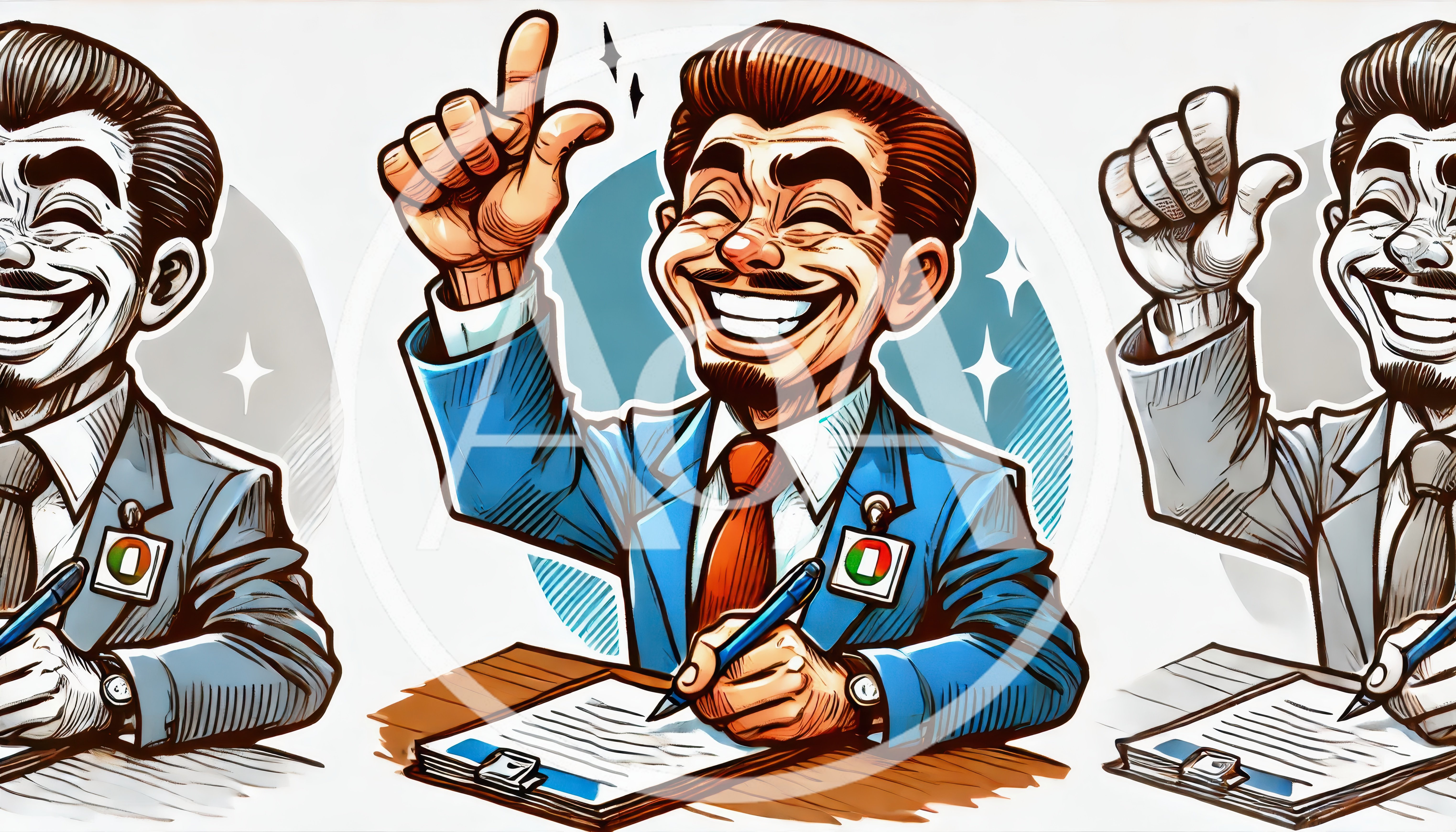 Cartoon Businessman Signing Documents With Enthusiastic Gesture