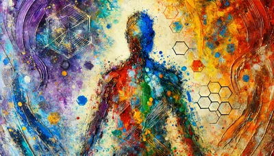 Abstract Human Silhouette With Geometric Patterns And Vibrant Colors