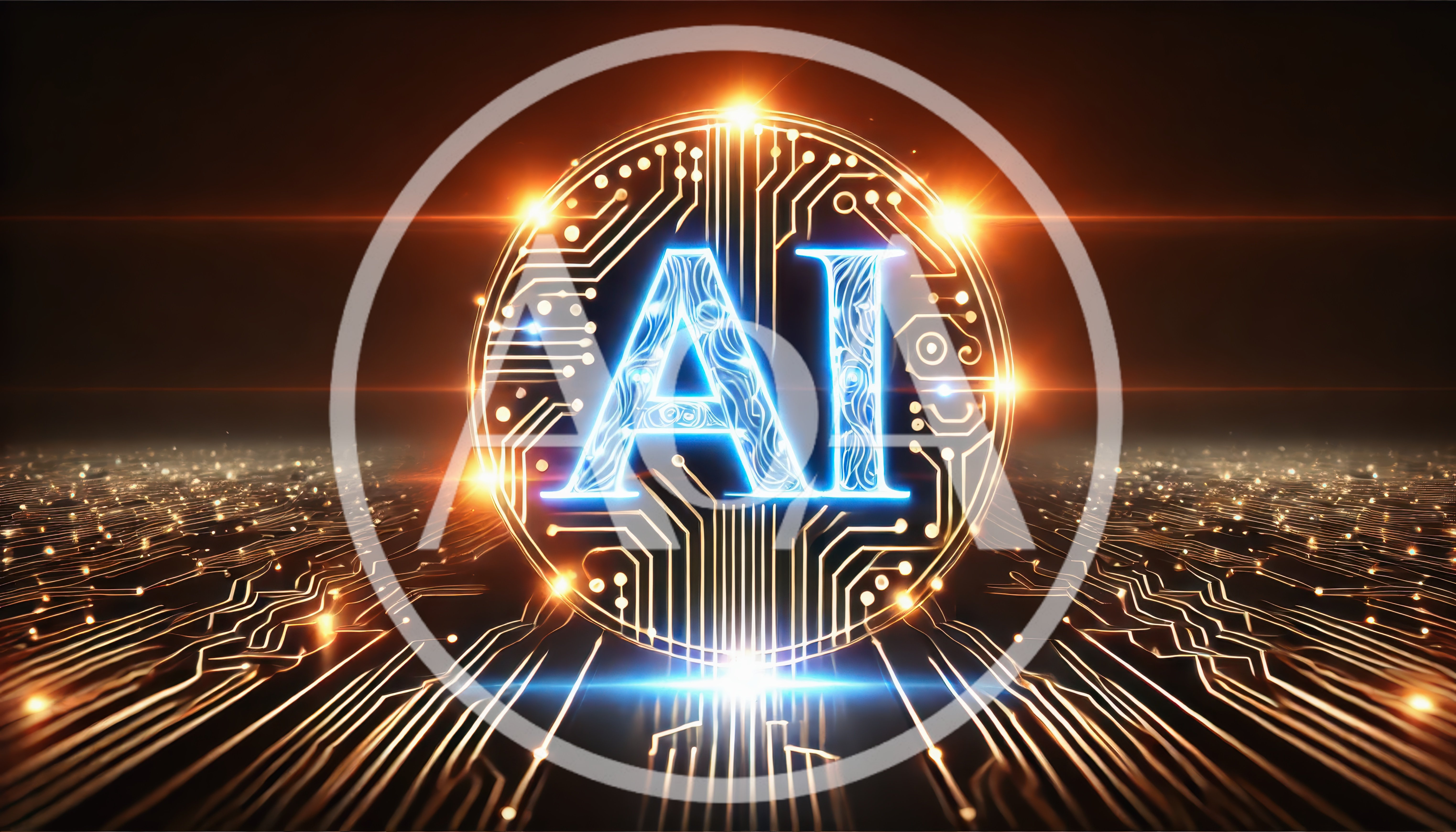 Glowing AI Circuitry Emblem On Digital Background
