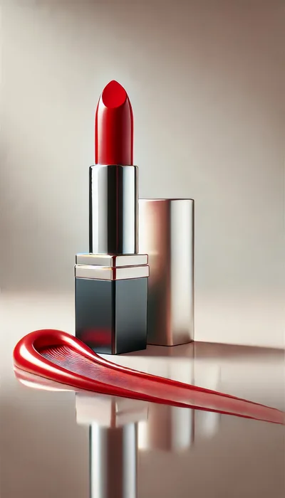 Red Lipstick Tube With A Smooth Makeup Swatch