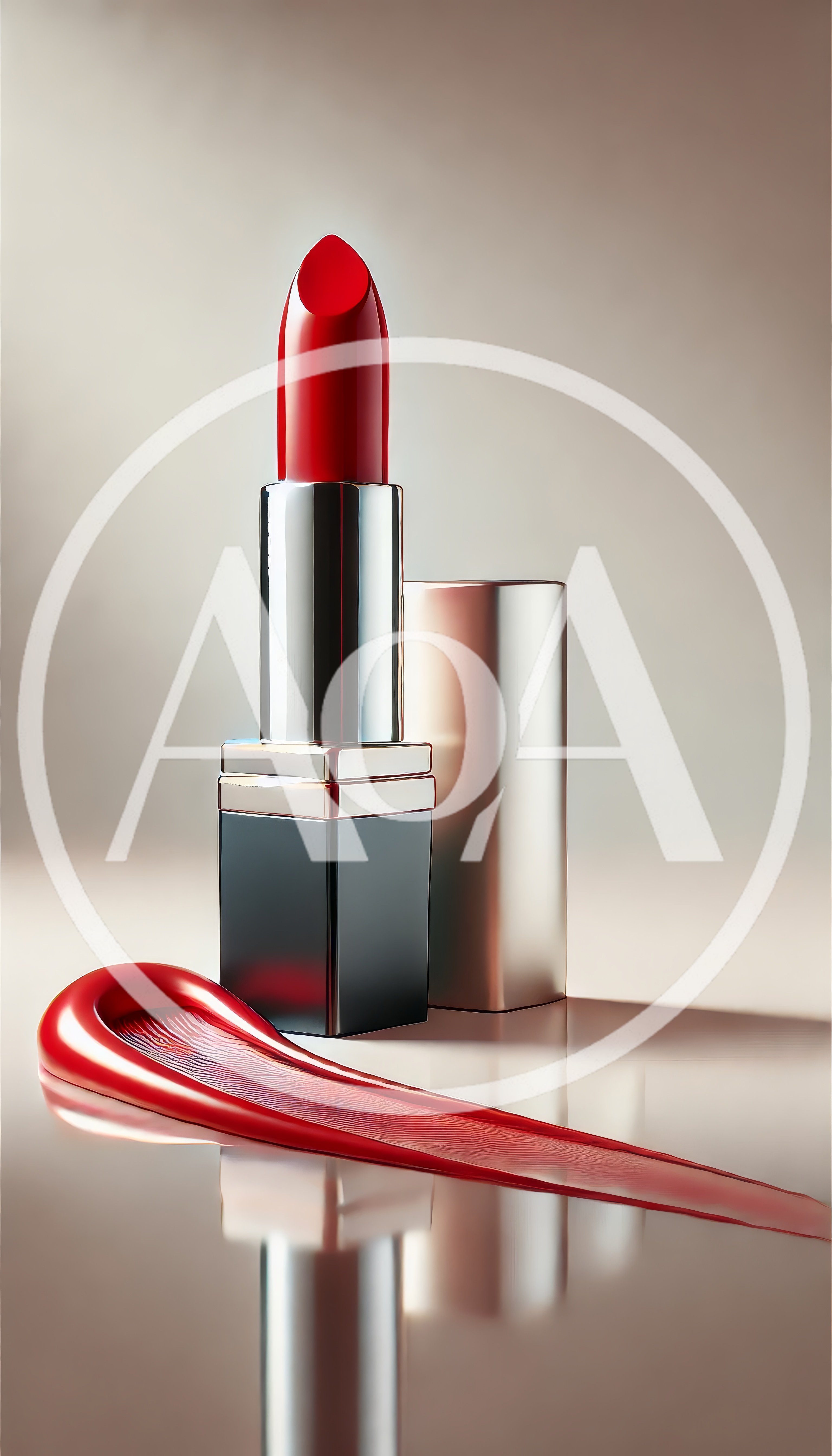 Red Lipstick Tube With A Smooth Makeup Swatch