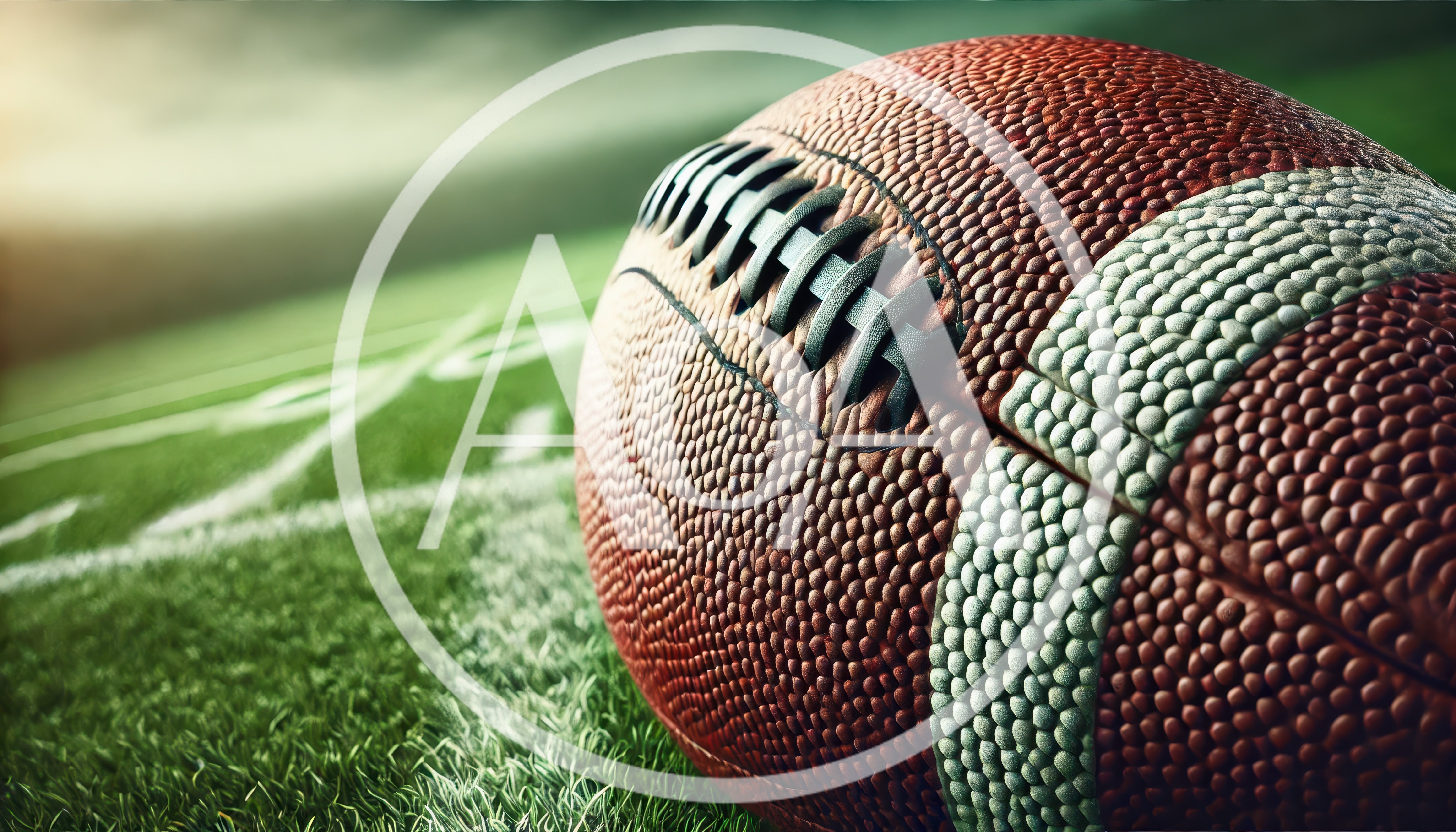 American Football Resting On A Professional Stadium Field