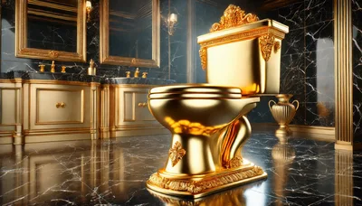 Luxurious Ornate Gold Toilet In Opulent Marble Bathroom