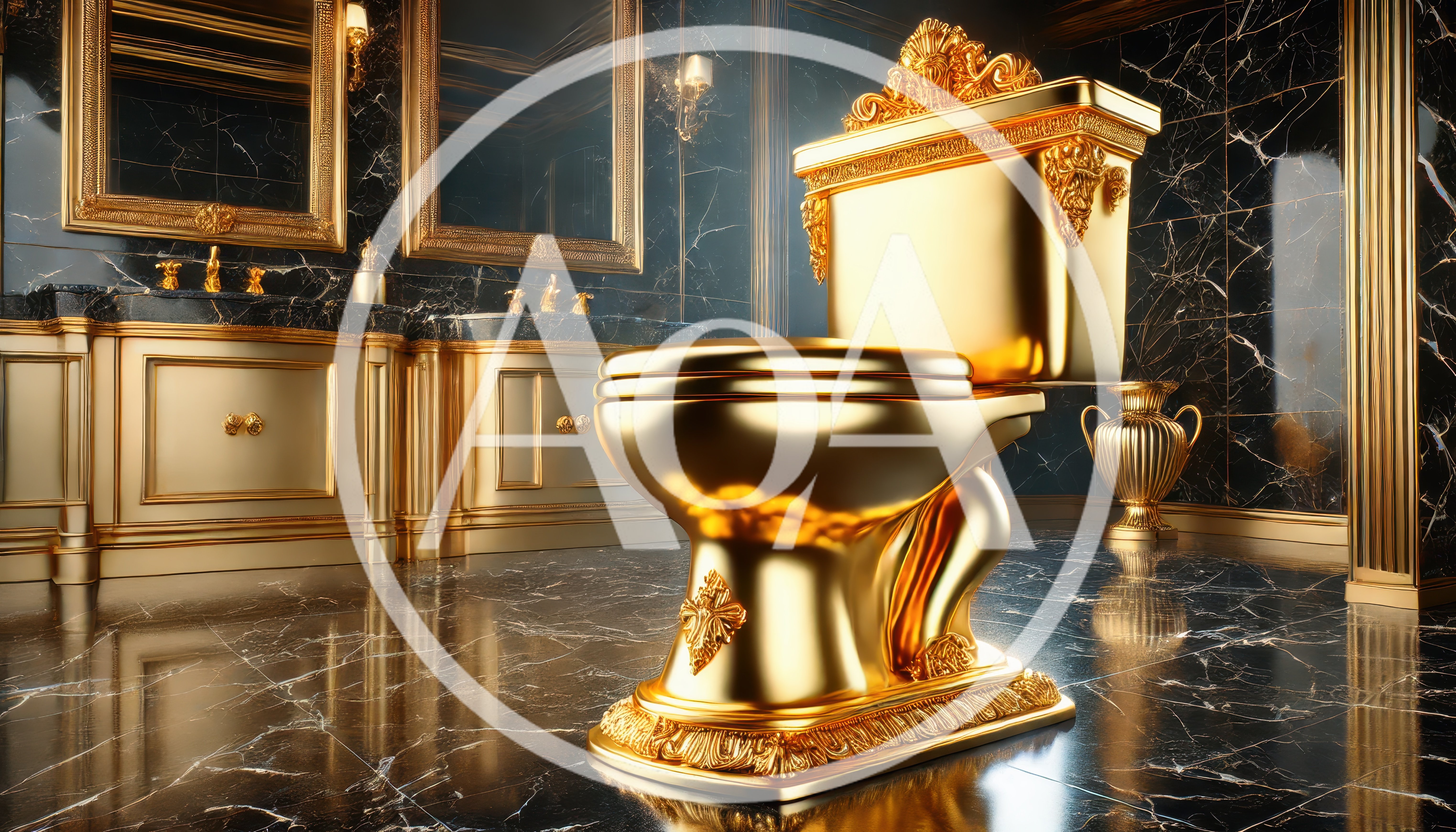 Luxurious Ornate Gold Toilet In Opulent Marble Bathroom