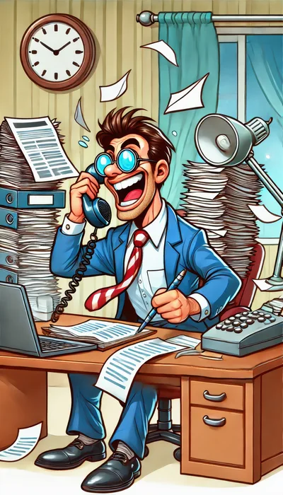 Overwhelmed Businessman Talking On Phone In Office