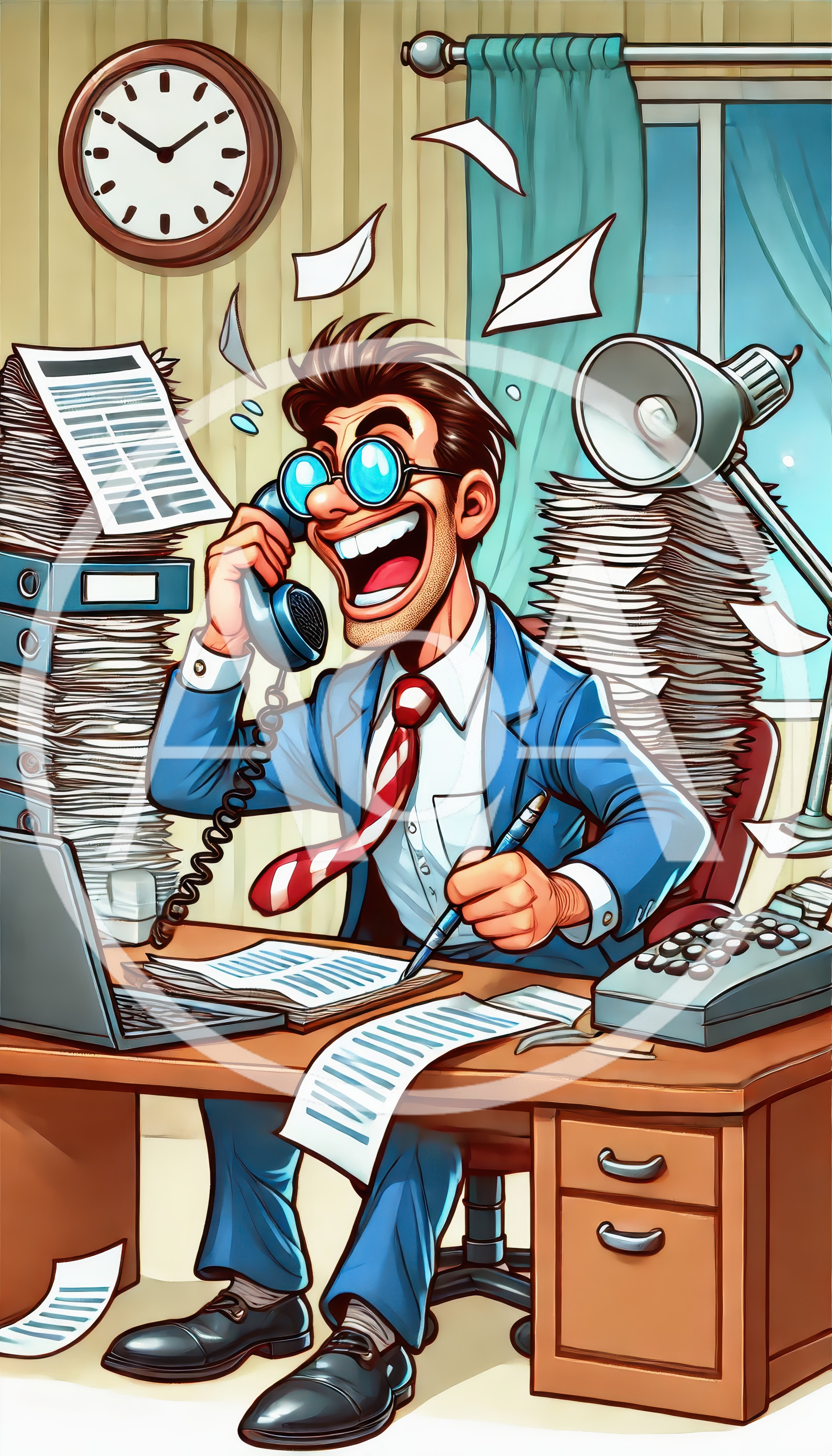 Overwhelmed Businessman Talking On Phone In Office