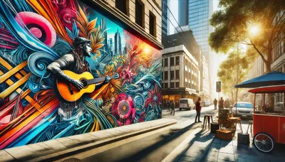 Vibrant Street Art Mural Featuring A Guitarist