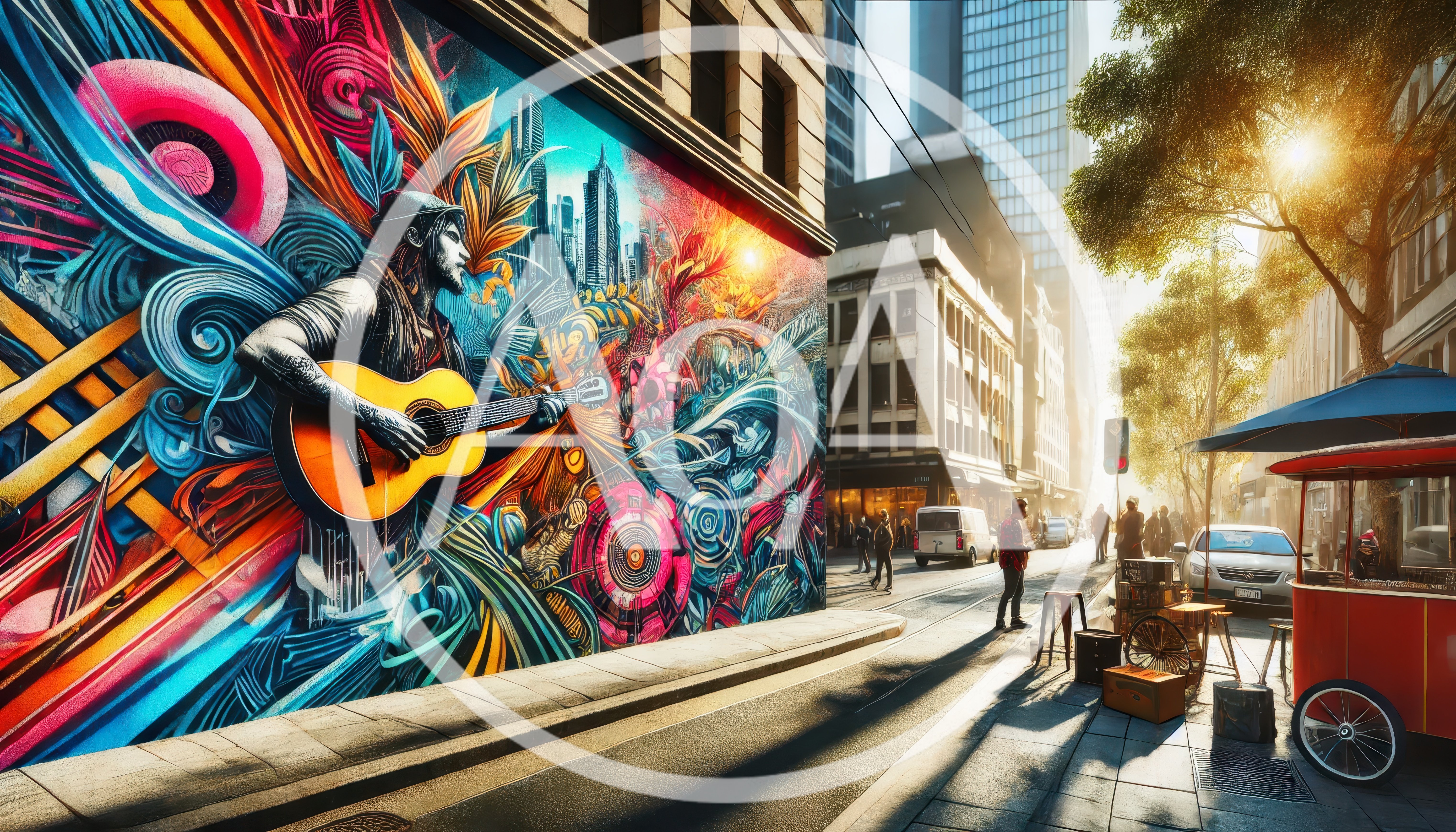 Vibrant Street Art Mural Featuring A Guitarist