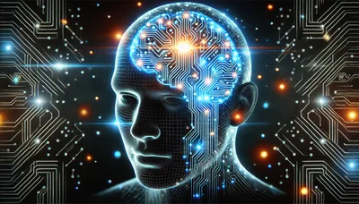 Digital Human Head With Glowing Circuitry Brain