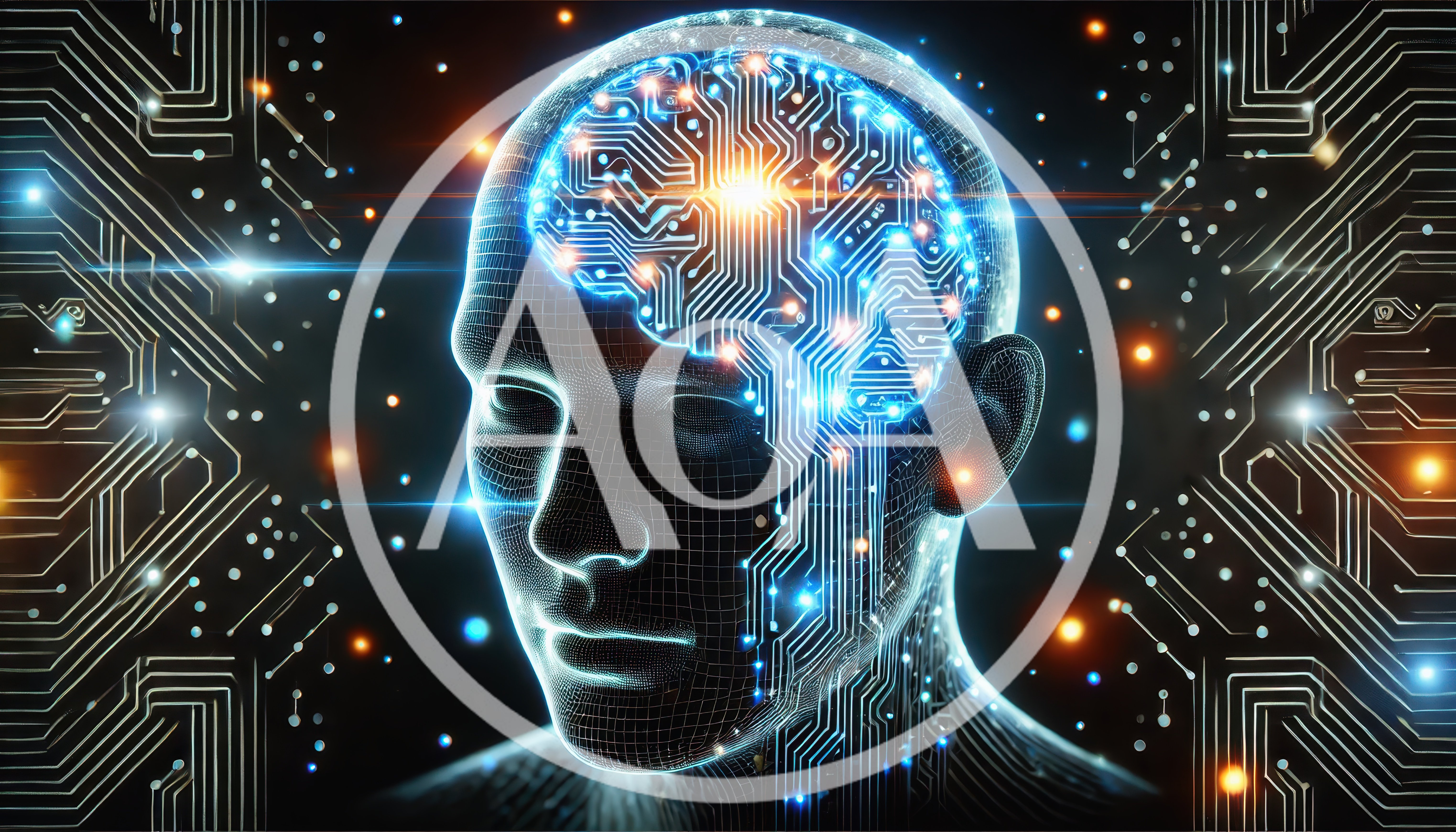 Digital Human Head With Glowing Circuitry Brain