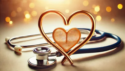 Stethoscope With Golden Heart Symbol On Blurred Background
