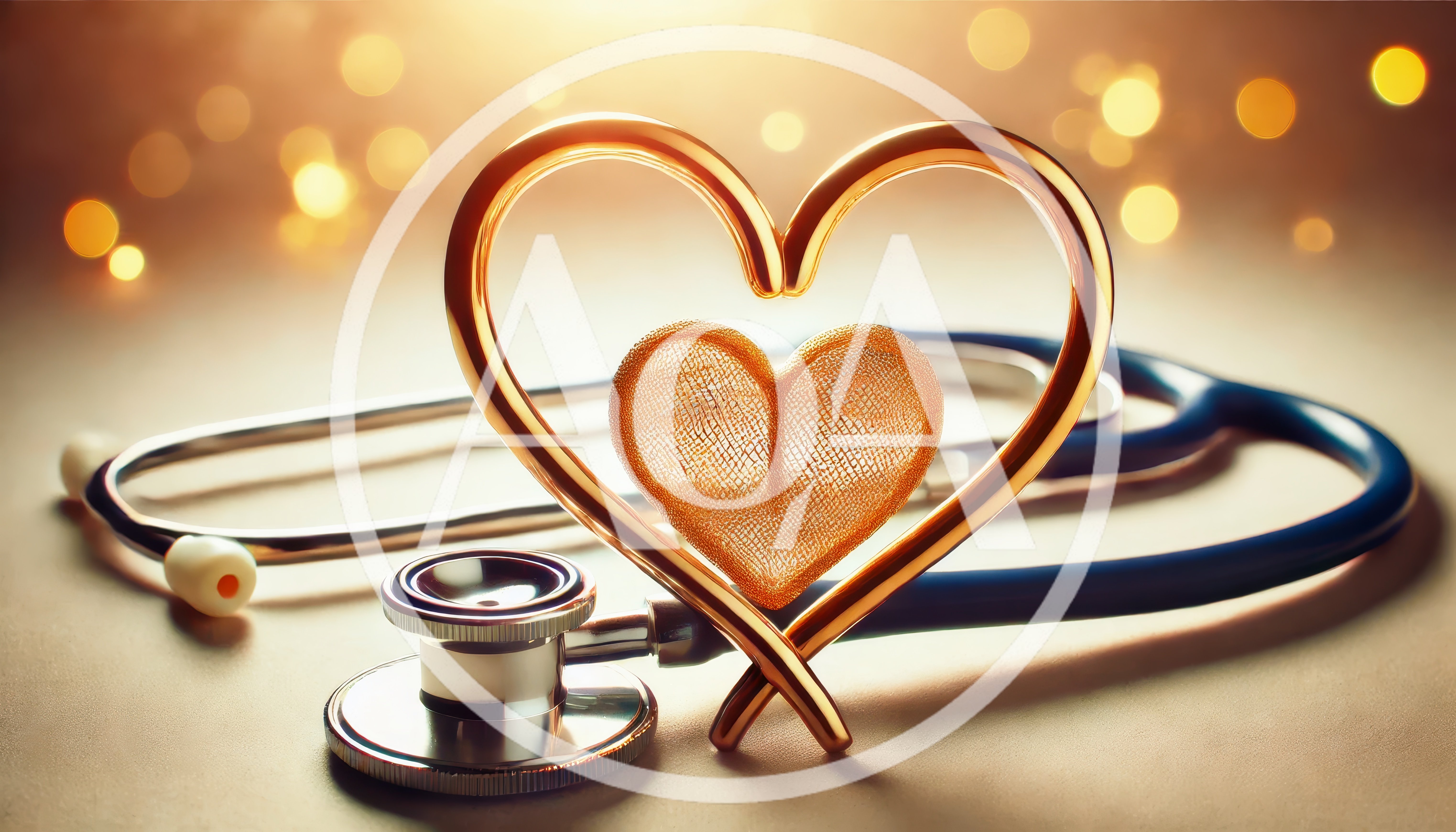 Stethoscope With Golden Heart Symbol On Blurred Background