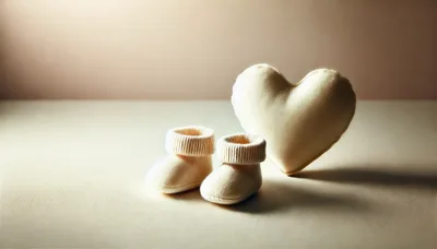 Pair of Baby Booties and Heart Shaped Pillow