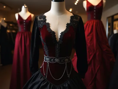 Gothic Velvet Dress Displayed On A Tailor Mannequin