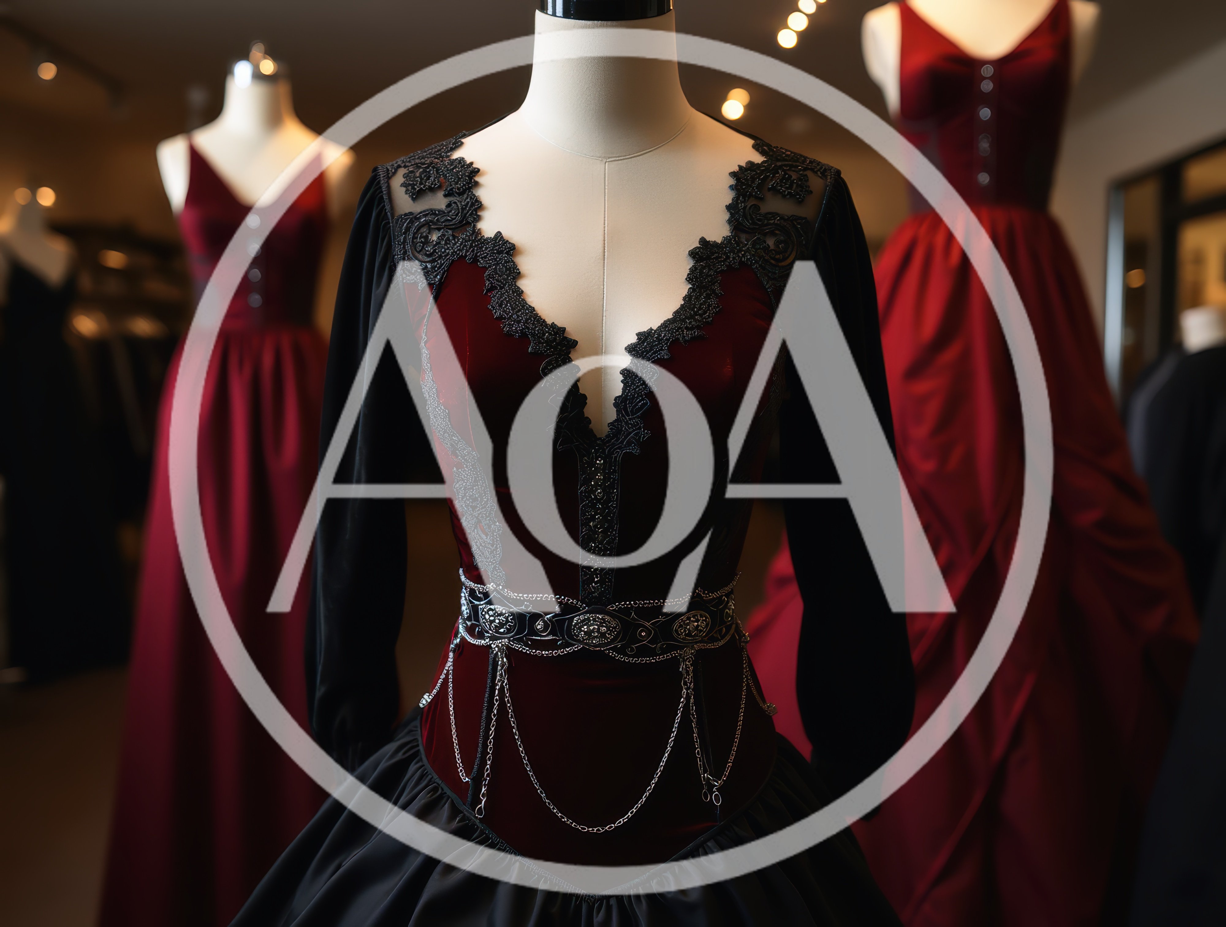 Gothic Velvet Dress Displayed On A Tailor Mannequin