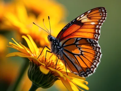 Monarch Butterfly Resting On A Vibrant Yellow Flower