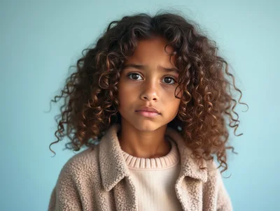 Portrait Of A Young Girl With Curly Hair