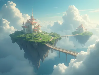 Fantasy Floating Islands With Palaces Above The Clouds