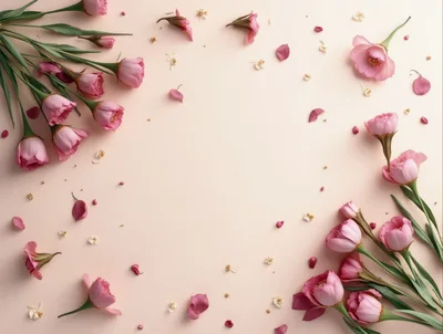 Pink Eustoma Flowers Arranged on Soft Pastel Background