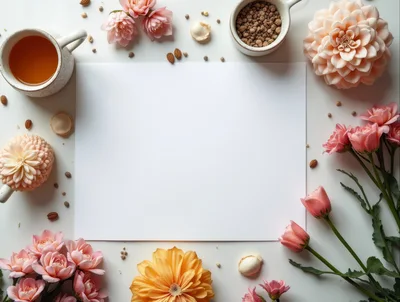 Flat Lay Composition With Blank Paper And Flowers