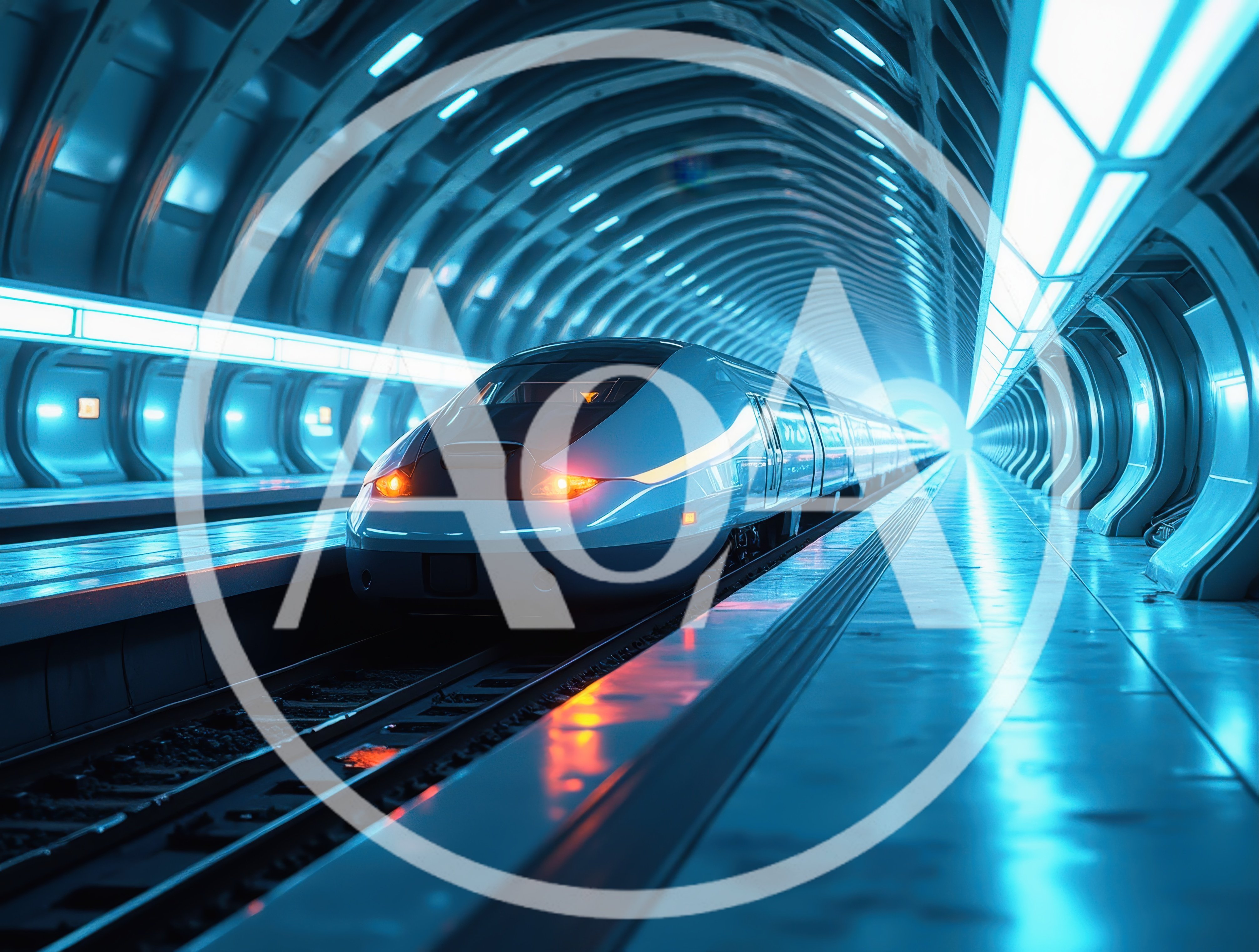 Futuristic High Speed Train Traveling Through Illuminated Tunnel