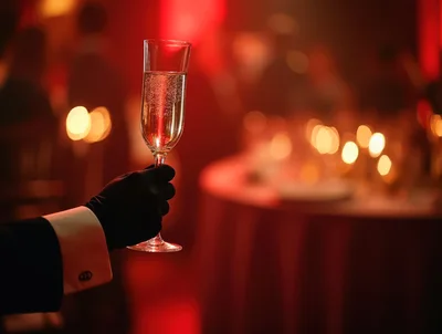 Waiter Holding Champagne Flute at Formal Event