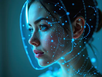 Digital Portrait Of A Woman With Futuristic Facial Recognition