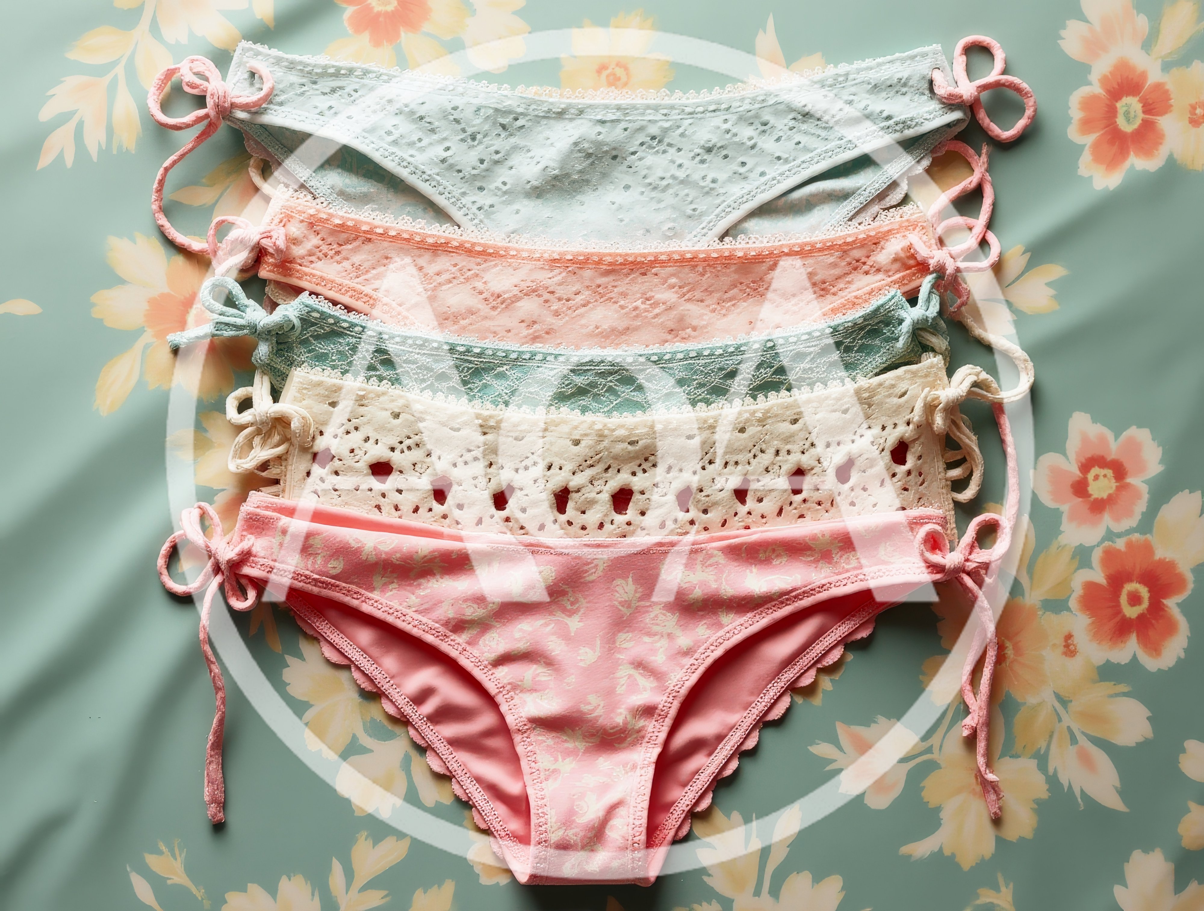 Stack Of Five Colorful Lace Bikini Panties