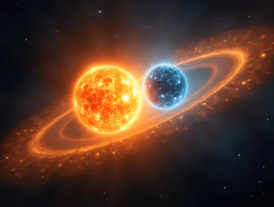 Binary Star System With Glowing Accretion Disk