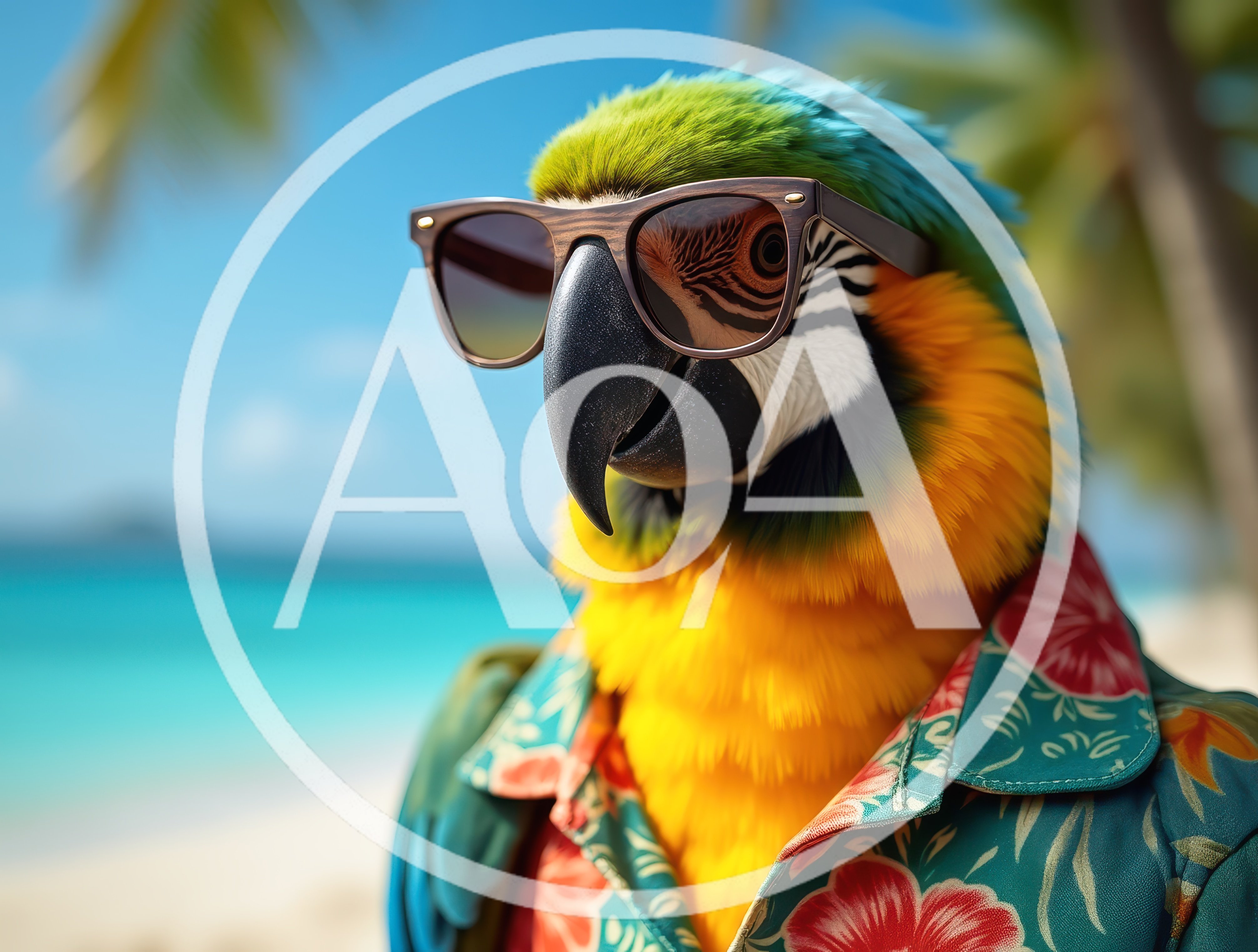 Cool Macaw Parrot Wearing Sunglasses And Hawaiian Shirt
