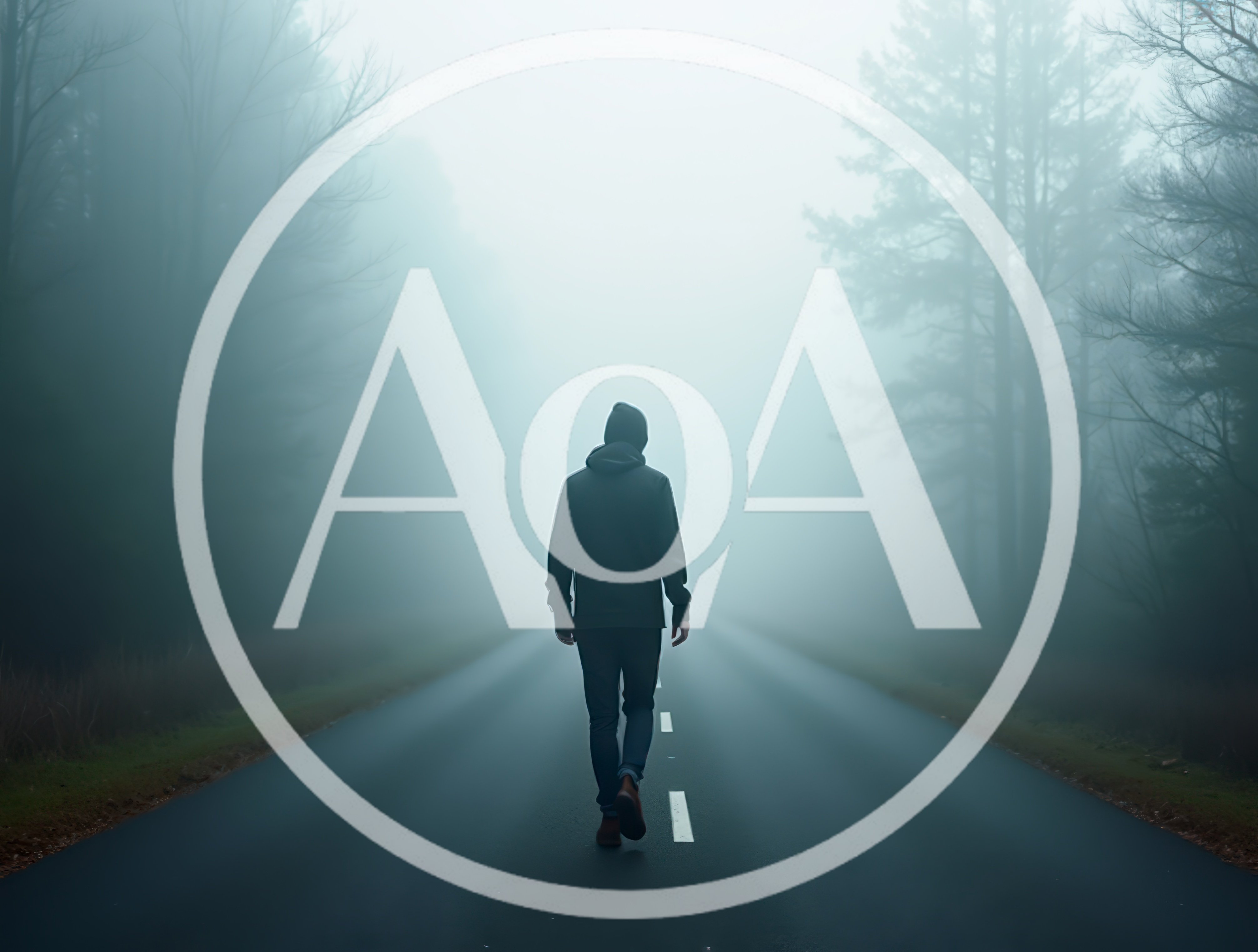 Lone Person Walking Down A Foggy Road