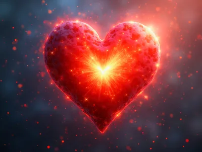 Glowing Red Heart With Radiant Light Burst