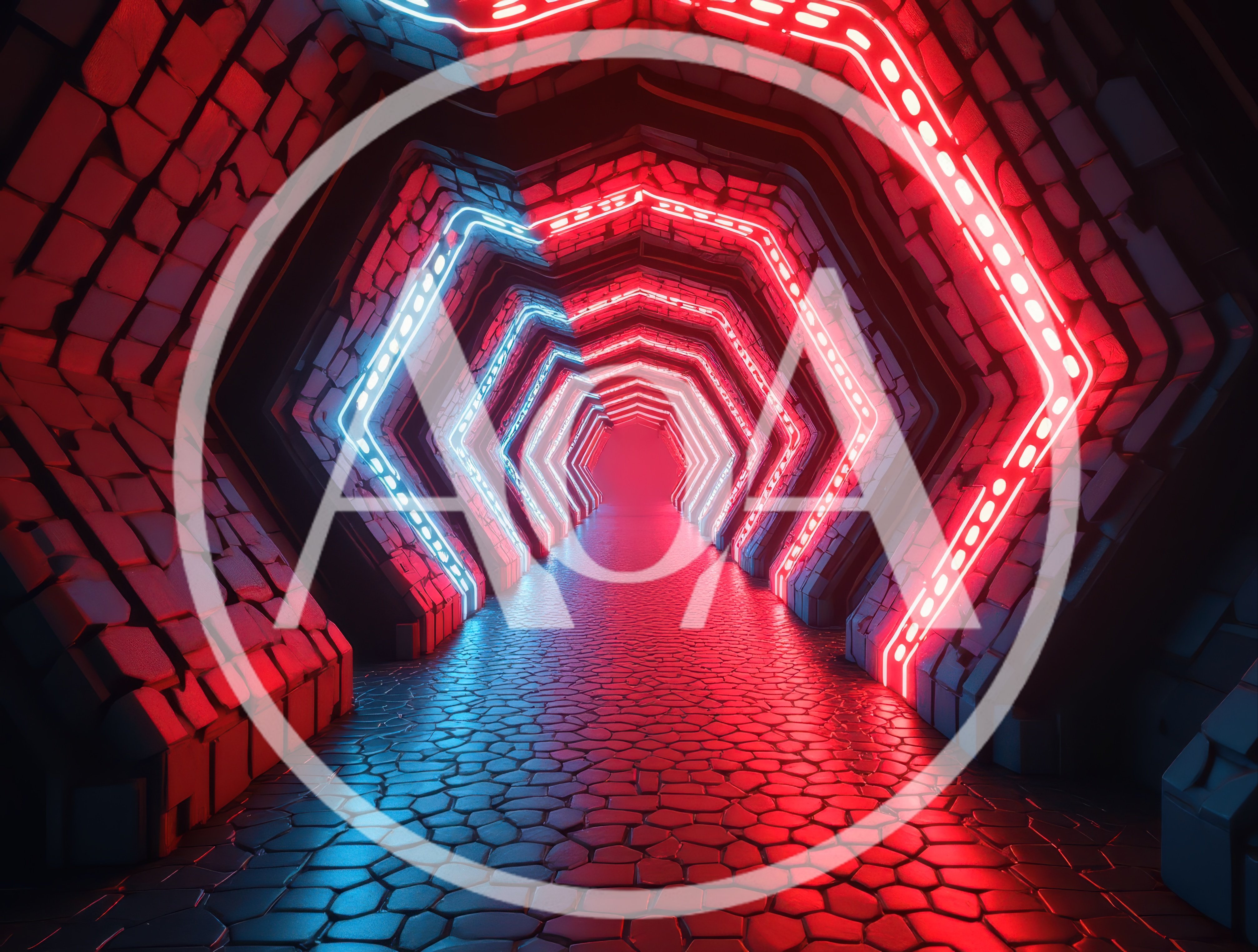 Futuristic Hexagonal Tunnel With Neon Red And Blue Lighting