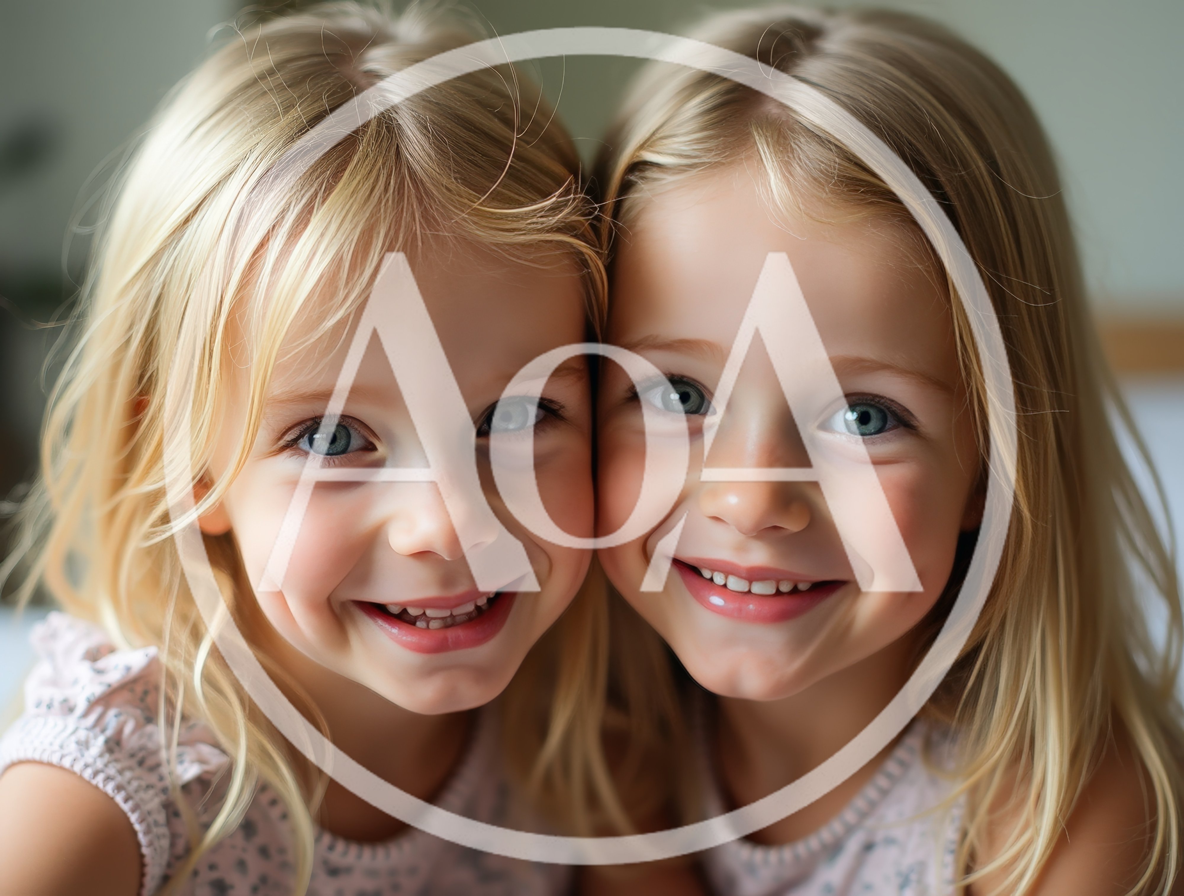 Portrait Of Two Identical Blonde Twin Girls Smiling