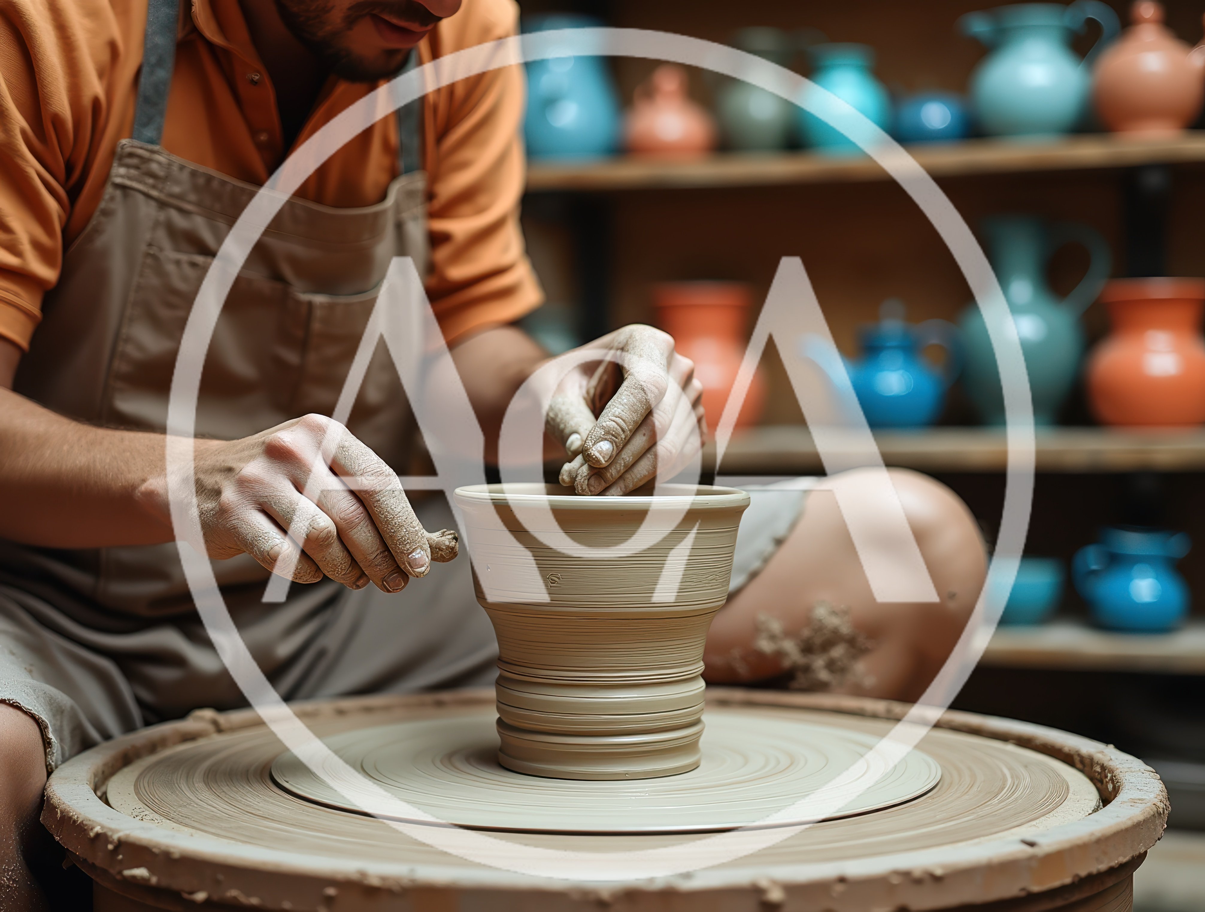 Potter Shaping Clay Vessel On A Pottery Wheel