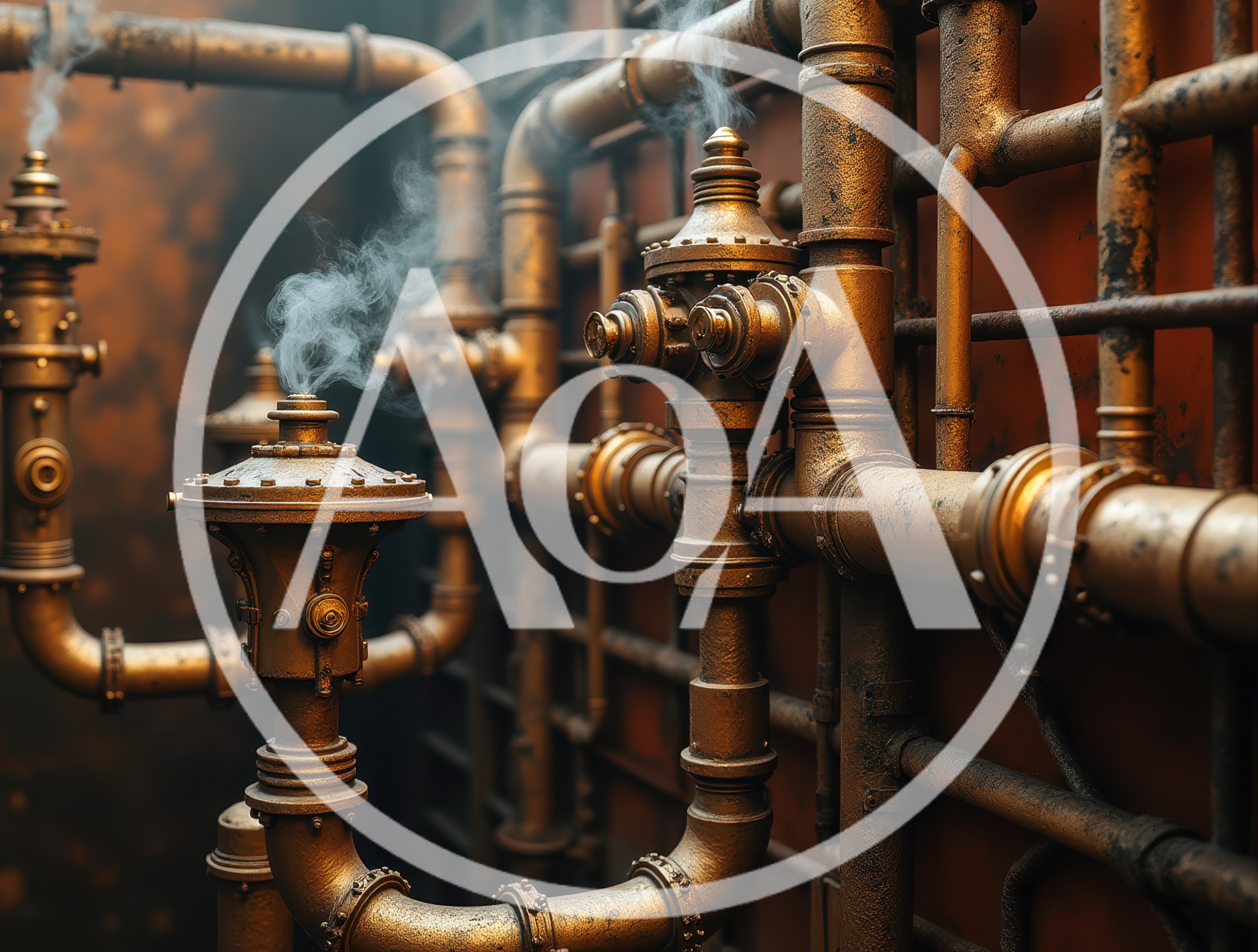 Steampunk Industrial Brass Pipe System With Steam