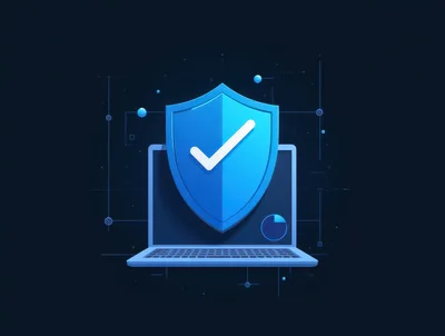 Cybersecurity Shield Icon Over Laptop Computer