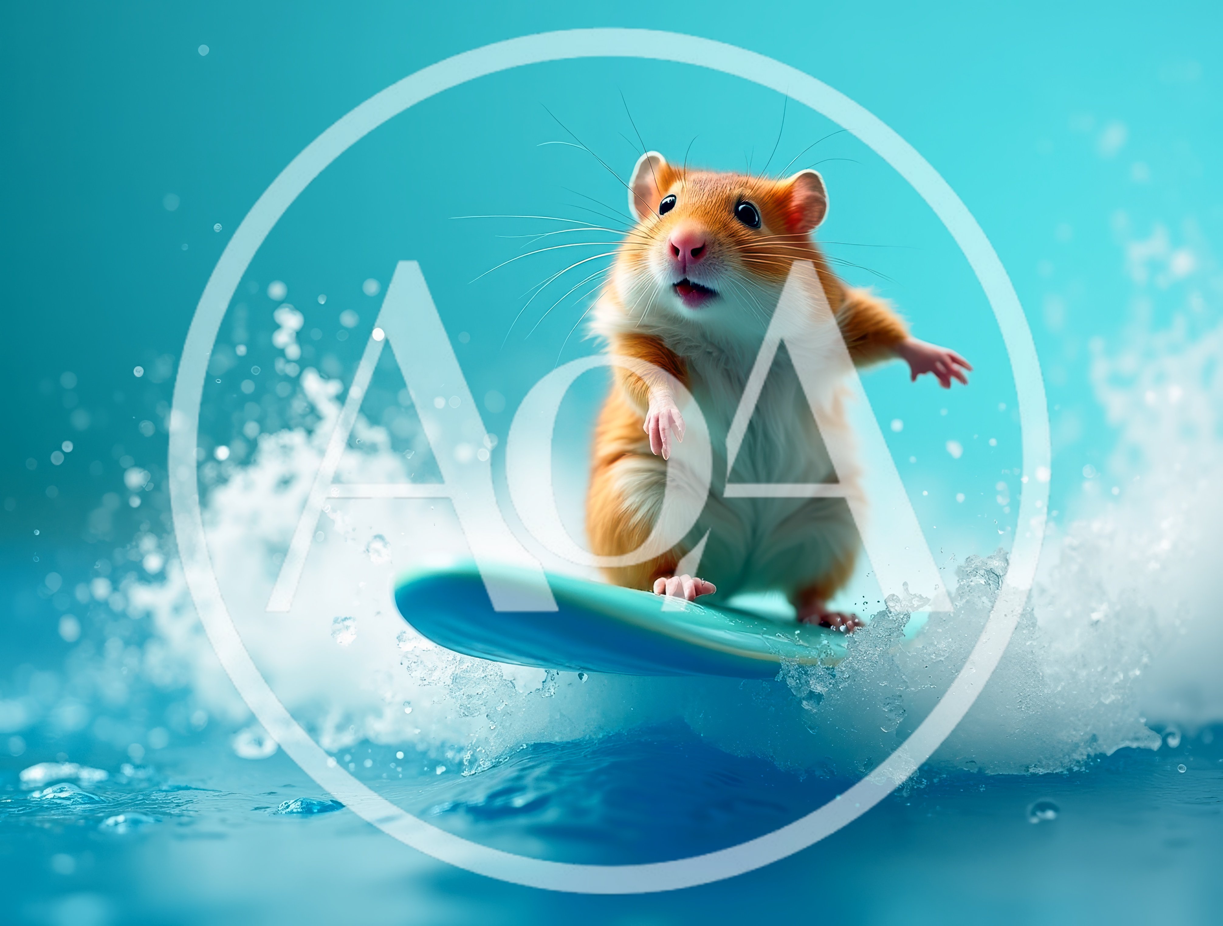 Cute Hamster Surfing On A Small Blue Surfboard