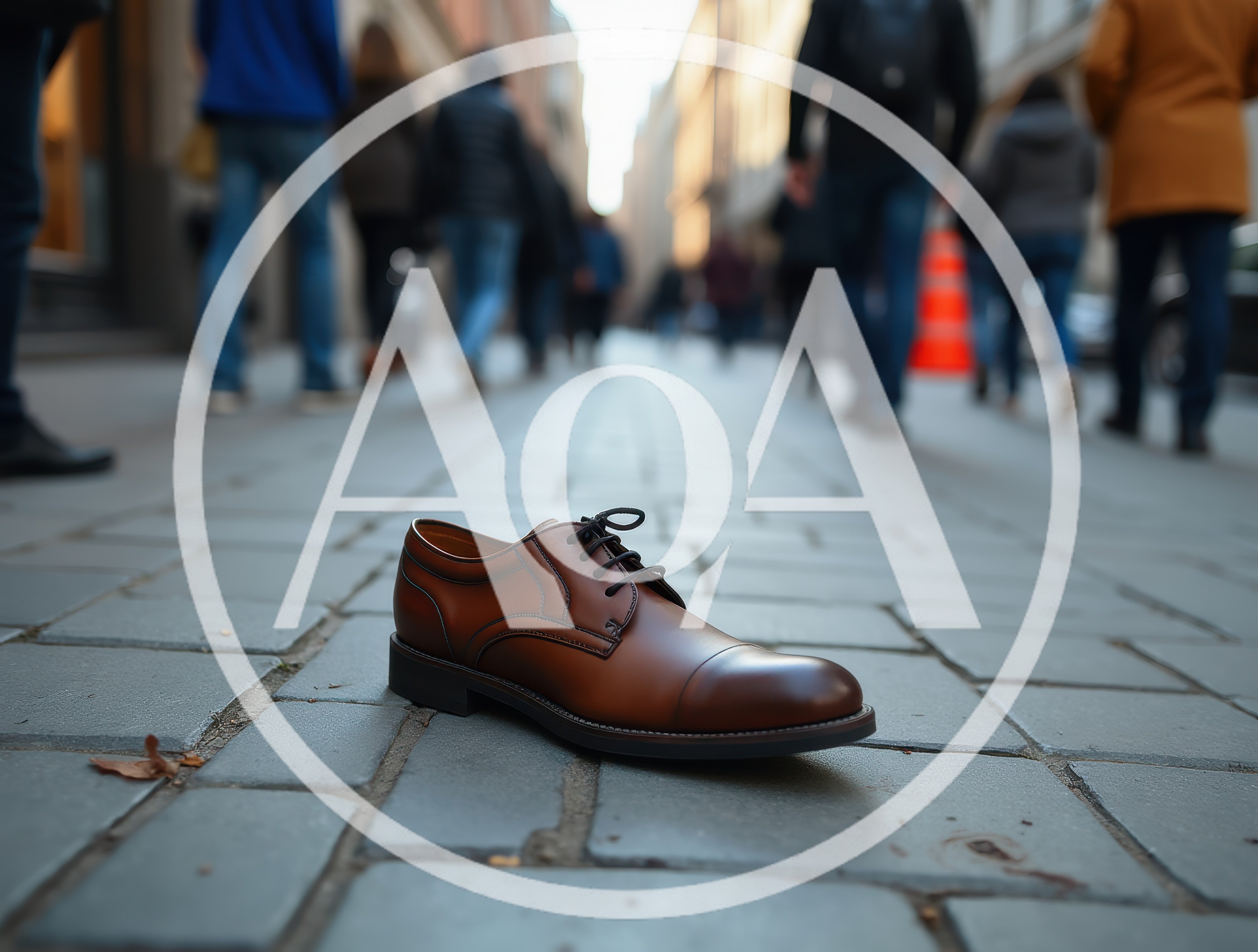 Single Brown Leather Dress Shoe Abandoned On City Sidewalk
