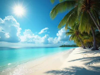 Tropical Beach With Palm Trees And Turquoise Water
