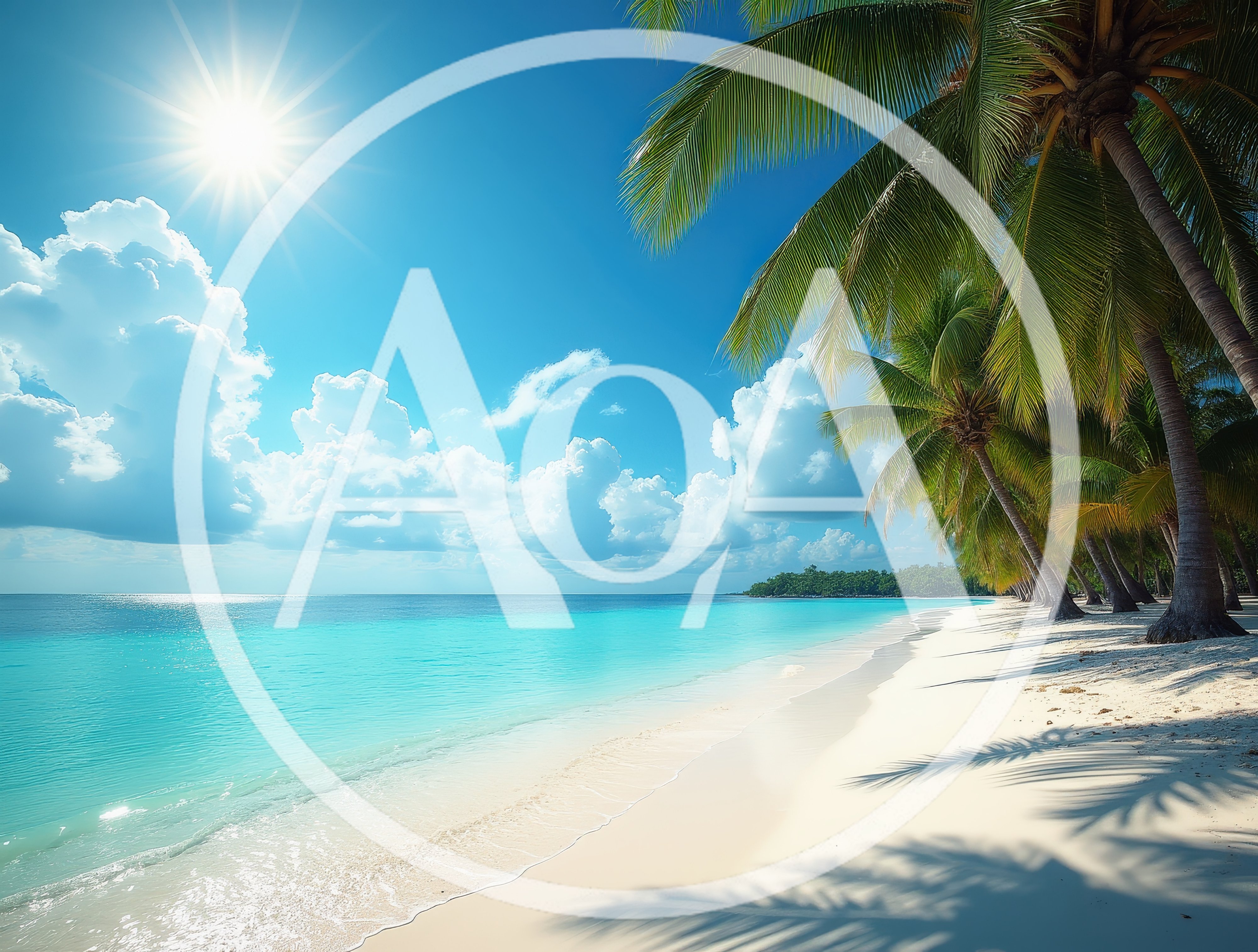 Tropical Beach With Palm Trees And Turquoise Water