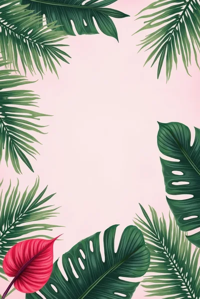 Tropical Palm Leaves Frame on Pastel Pink Background