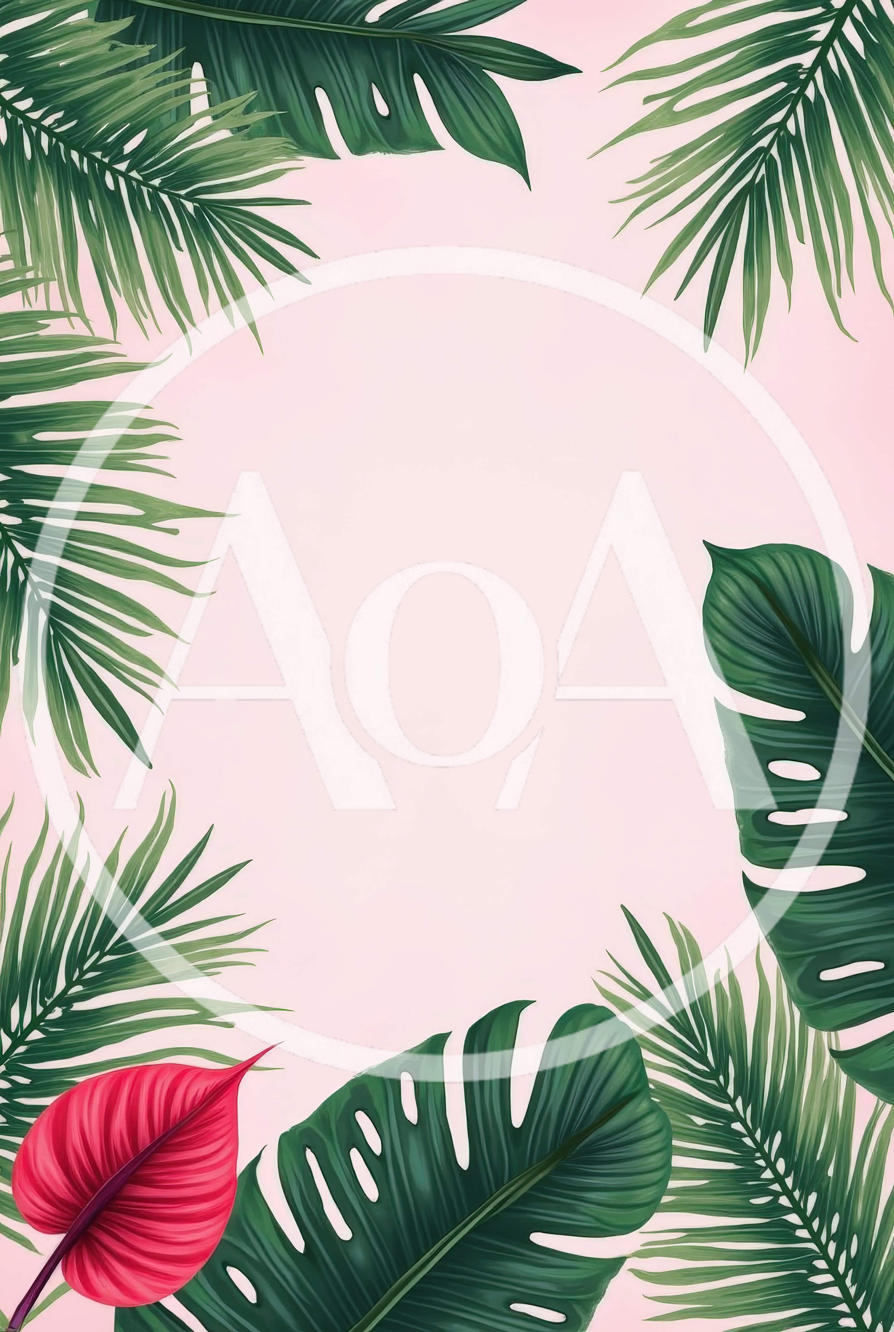 Tropical Palm Leaves Frame on Pastel Pink Background