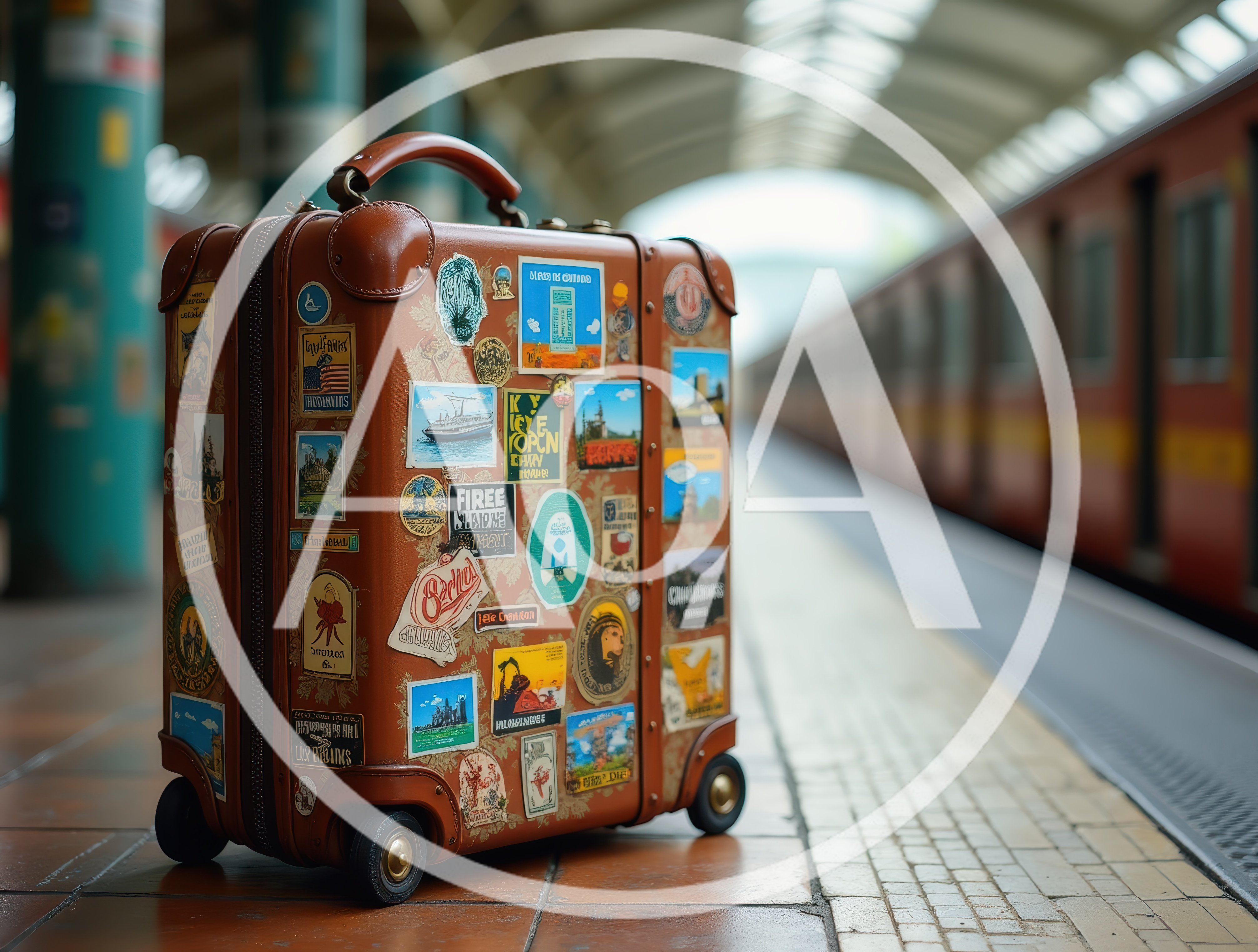 Vintage Brown Suitcase On A Train Station Platform