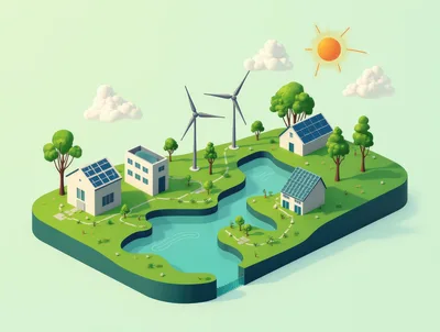 Isometric 3D Illustration Of Sustainable Eco Friendly Community