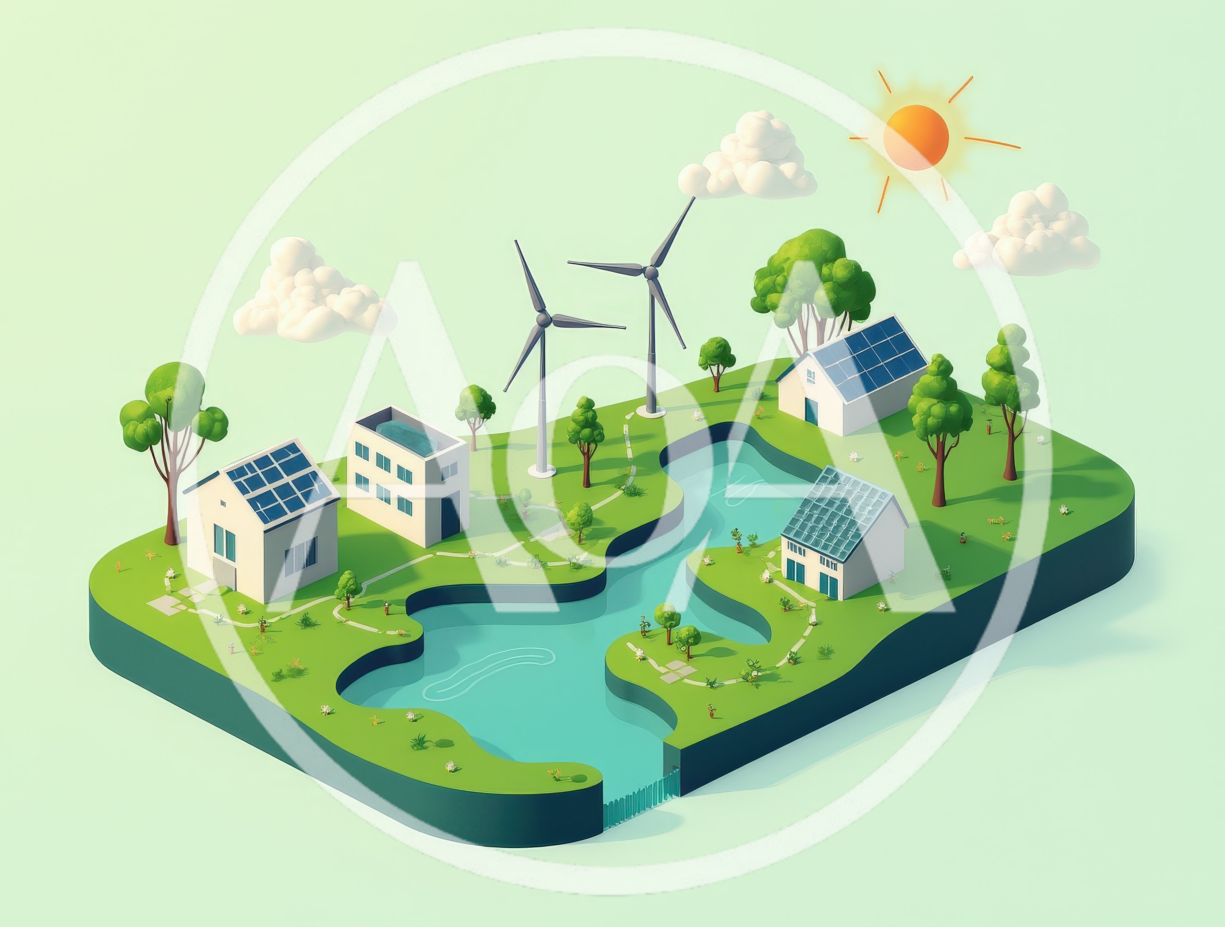 Isometric 3D Illustration Of Sustainable Eco Friendly Community