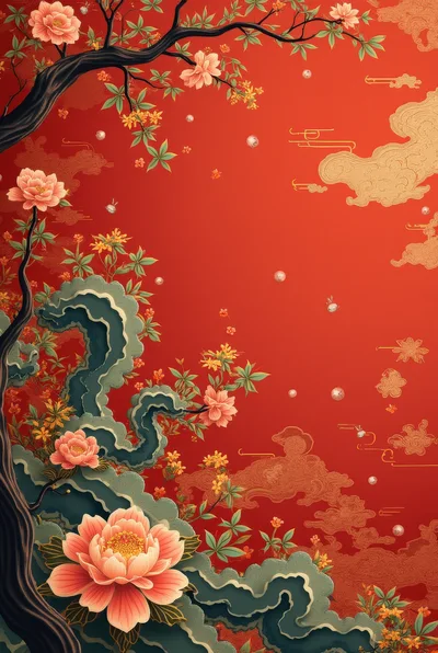 Traditional Chinese Peony Floral Background Illustration