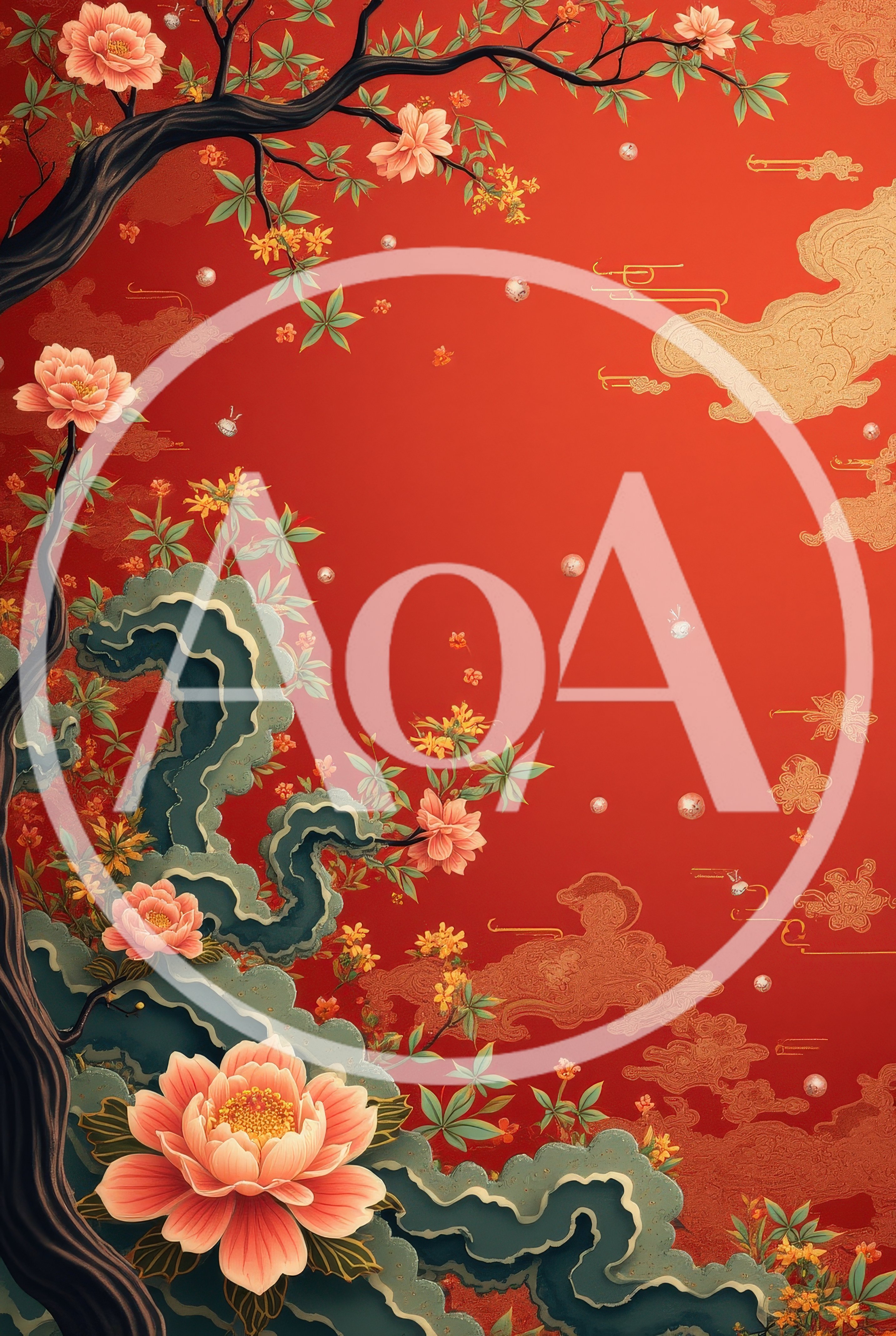 Traditional Chinese Peony Floral Background Illustration